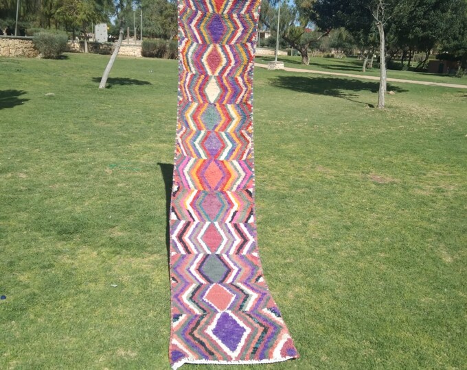 long Moroccan wool runner, woven vintage runner Rug in size:3.40X0.70cm