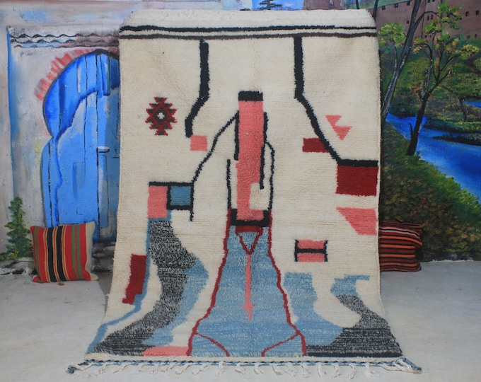 custom fabulous boujad rug, authentic moroccan rug, azilal rug, abstract multicolored carpet, handmade furniture, bohemian rug
