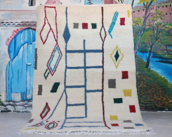 custom fabulous boujad rug, authentic moroccan rug, azilal rug, abstract multicolored carpet, handmade furniture, bohemian rug