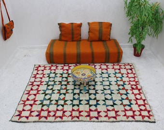 Vintage Beni Mguild Rug, Red Moroccan Rug 6.0 x 4.5 ft