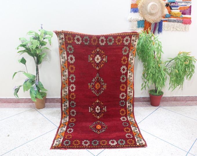 Vintage Moroccan rug, Authentic Boujaad Rug 3x6 ft