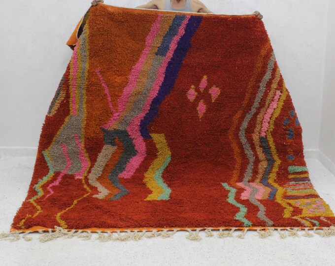 moroccan orange rug, beni ourain orange rug, wool berber rug, custom rug, handmade rug, rustic orange rug, orange carpet - wool rug