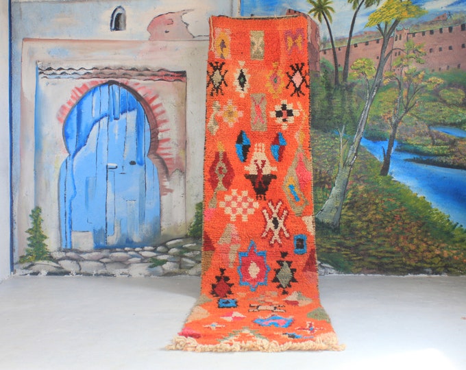 Custom Moroccan Runner, Azilal Runner Rug, Orange, Wool Rug, Berber Carpet, Bohemian Rug, Abstract Rug, Handwoven Rug, Handmade Rug