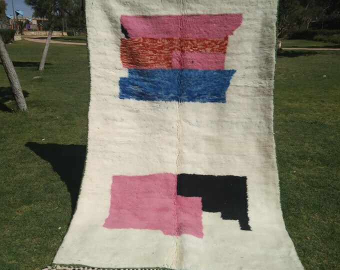 custom fabulous boujad rug, authentic moroccan rug, azilal rug, abstract multicolored carpet, handmade furniture, bohemian rug
