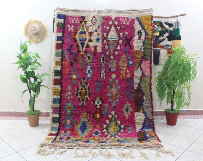 MOROCCAN AUTHENTIC RUG – Custom rug - Handmade carpet – Pink morrocan rug - Pink Berber rug- Boujaad rug- Genuine wool rug