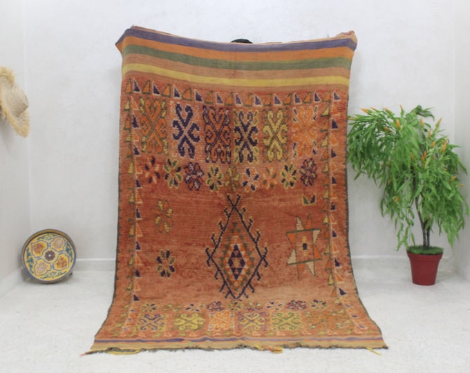 Authentic Moroccan Rug, Vintage Orange Boujaad Rug, 8.7 ft x 4.9 ft,