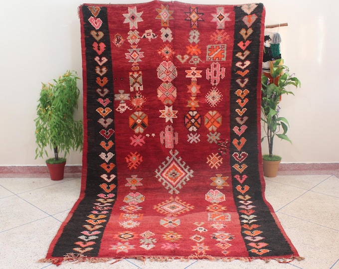Authentic vintage moroccan rug - Rehamna - 6x11feet / 194x352cm - Collector tribal rug, long rug, traditional design in red