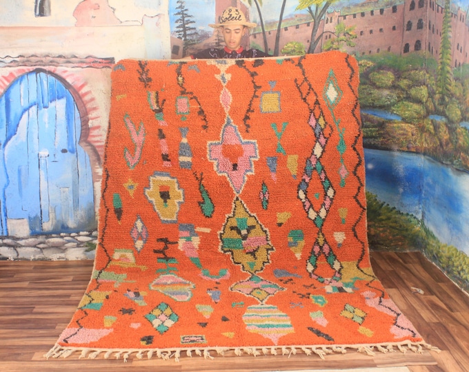Moroccan Orange rug, Beni ourain Orange rug, wool berber rug, Custom rug, handmade rug, Genuine lamb wool, Orange carpet, Wool rug