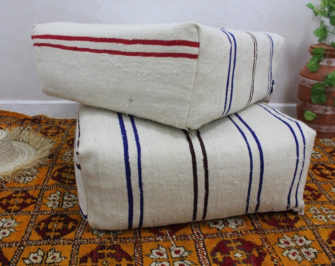 Moroccan Kilim Pouf, Floor Cushion, Vintage Moroccan Bujaad cushion
