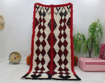 Vintage Beni Mguild Rug, Red Moroccan Rug 8.2 x 3.6 ft