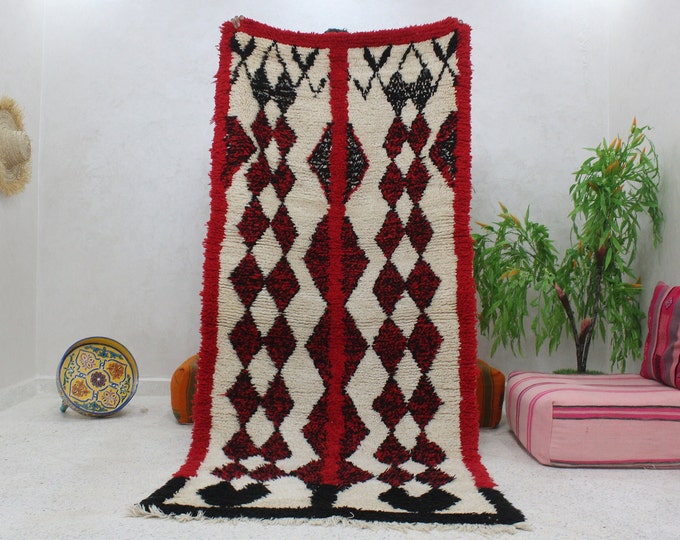 Vintage Beni Mguild Rug, Red Moroccan Rug 8.2 x 3.6 ft