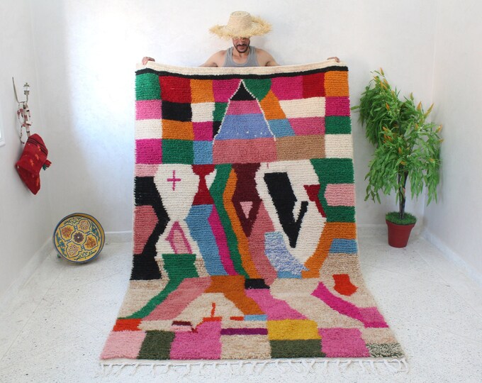 Custom Fabulous Boujad Rug, Authentic Moroccan Rug, Azilal rug, Abstract Multicolored Carpet, Handmade Moroccan Rug, Bohemian rug