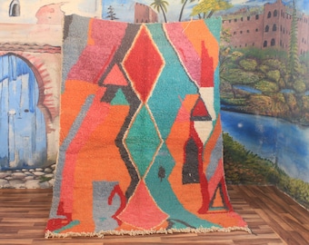 Custom Fabulous Boujad Rug, Authentic Moroccan Rug, Abstract Multicolored Carpet, Handmade Moroccan Rug, Bohemian rug