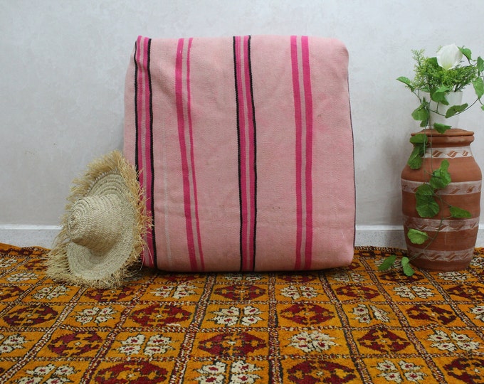 Moroccan Kilim Pouf, Floor Cushion, Vintage Moroccan Bujaad cushion