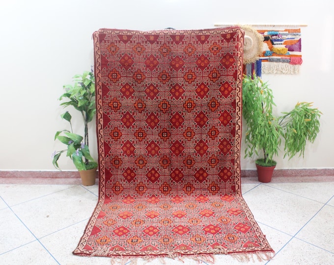 Vintage Moroccan rug, Authentic Boujaad Rug 4x9 ft