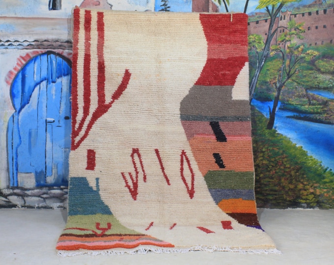 custom fabulous boujad rug, authentic moroccan rug, azilal rug, abstract multicolored carpet, handmade furniture, bohemian rug