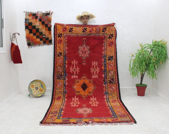 9x4 Vintage Handmade Wool Beni Ourain Area Rug Moroccan Living Room