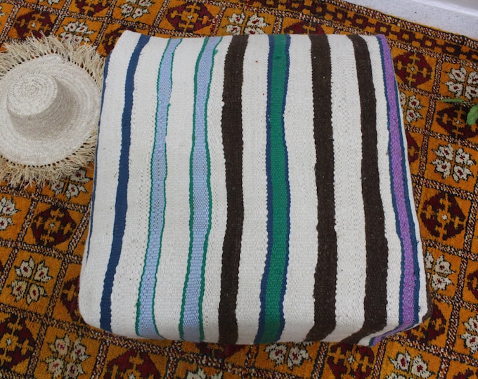 Moroccan Kilim Pouf, Floor Cushion, Vintage Moroccan Bujaad cushion