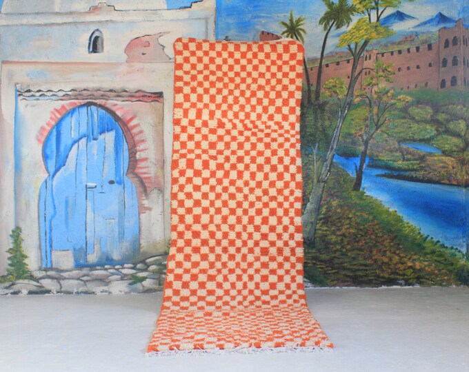 Custom Moroccan Runner, Azilal Runner Rug, Orange rug, Wool Rug, Berber Carpet, Bohemian Rug, Abstract Rug, Handwoven Rug, Handmade Rug