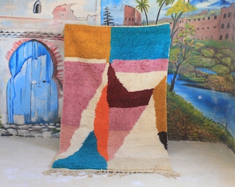 moroccan rug, custom fabulous boujad rug, authentic, azilal rug, abstract multicolored carpet