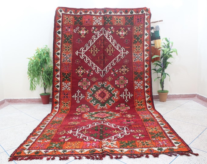 Authentic vintage moroccan rug - Rehamna - 6x13feet / 2x4cm - Collector tribal rug, long rug, traditional design in red