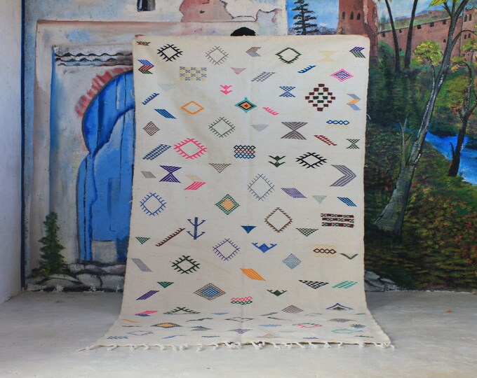 morocco rug, Moroccan Kilim Rug, white Kilim Rug, Moroccan Rug, Handmade Rug, Area Rug, Boho Rug, Bohemian Decor, Bedroom Rug