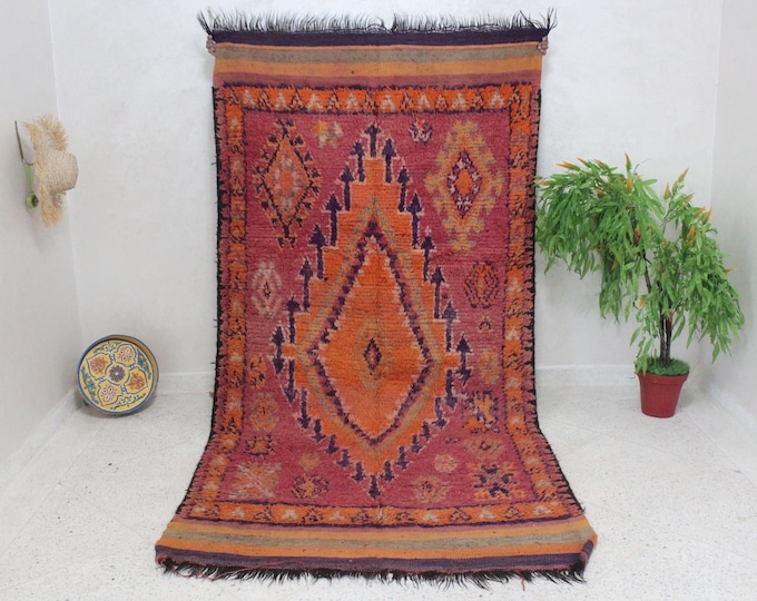 Vintage Beni Mguild rug, Authentic Moroccan Rug 4x9 ft