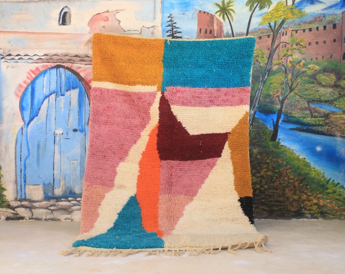 colorful moroccan rug, custom fabulous boujad rug, azilal rug, abstract multicolored carpet, handmade moroccan rug, bohemian rug