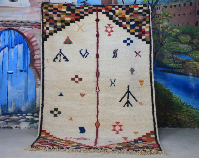 custom fabulous boujad rug, authentic moroccan rug, azilal rug, abstract multicolored carpet, handmade furniture, bohemian rug