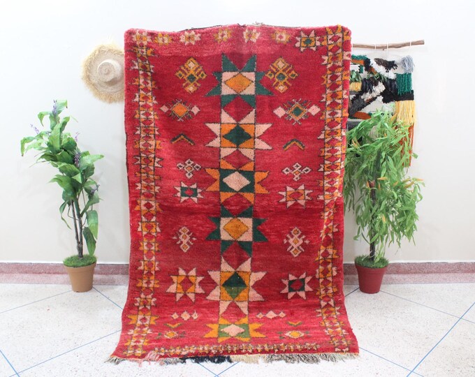 Vintage Handmade Moroccan rug , Abstract Red carpet , Soft Red rugs for living room, Free Shipping Rugs