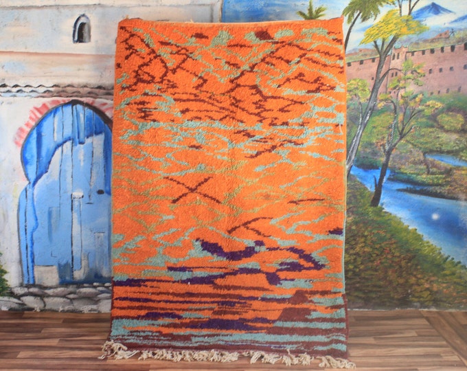 moroccan orange rug, beni ourain orange rug, wool berber rug, custom rug, handmade rug, rustic orange rug, orange carpet - wool rug