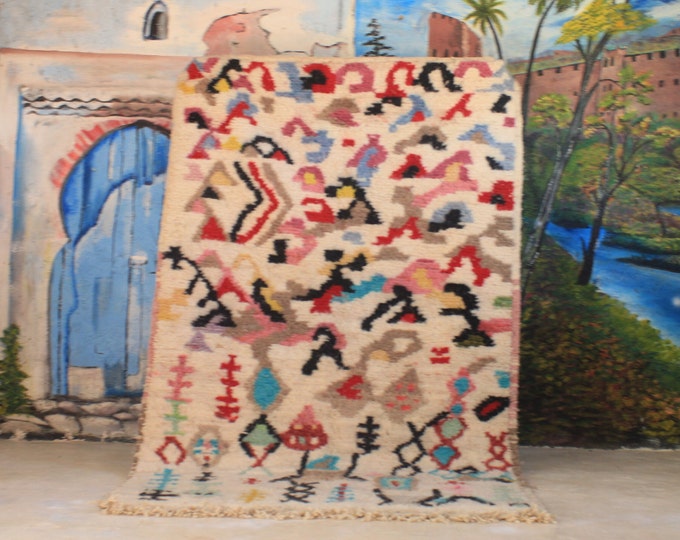 colorful moroccan rug, custom fabulous boujad rug, azilal rug, abstract multicolored carpet, handmade moroccan rug, bohemian rug