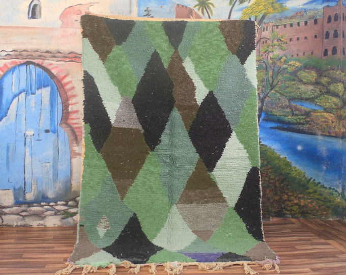 moroccan green rug, boujaad green rug, wool berber rug, custom rug, handmade rug, rustic green rug, green carpet - wool rug
