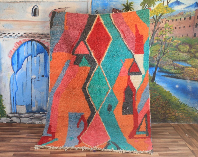 Colorful Moroccan Rug, Custom Fabulous Boujad Rug, Abstract Multicolored Carpet, Handmade Moroccan Rug, Bohemian rug