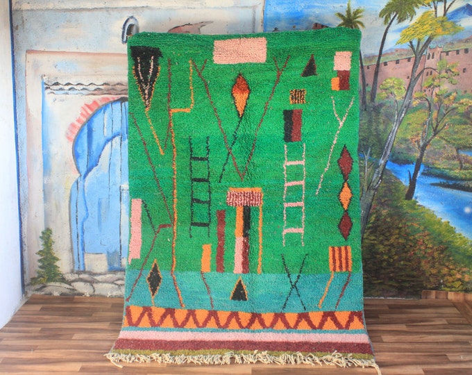 Moroccan rug Green - Solid Green rug - Plain Green rug - Green rug - Moroccan plain rug - Handmade rug - Beni Ourain green rug