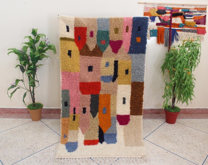 moroccan pink rug, boujad orange rug, wool berber rug, custom rug, handmade rug, rustic orange rug, orange carpet - wool rug