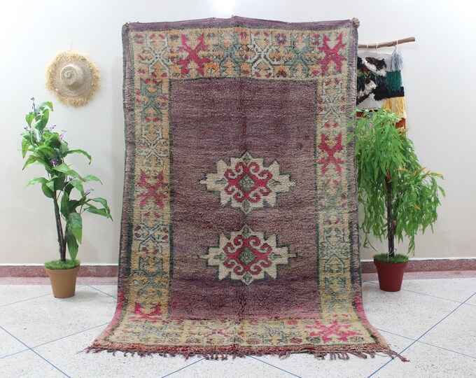 Moroccan purple rug - Hand knotted rug - Moroccan rug - Moroccan berber rug - Boujaad rug - Vintage rug - Living Room - 8.2X5.35ft
