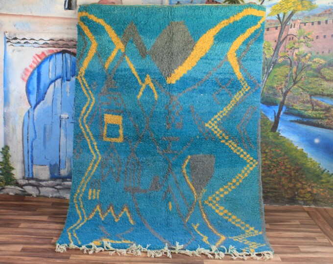 moroccan orange rug, beni ourain Blue rug, wool berber rug, custom rug, handmade rug, rustic orange rug, orange carpet - wool rug