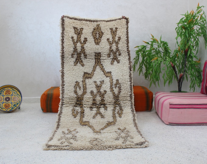 Vintage Beni Mguild Rug, Red Moroccan Rug 5.9 x 2.6 ft