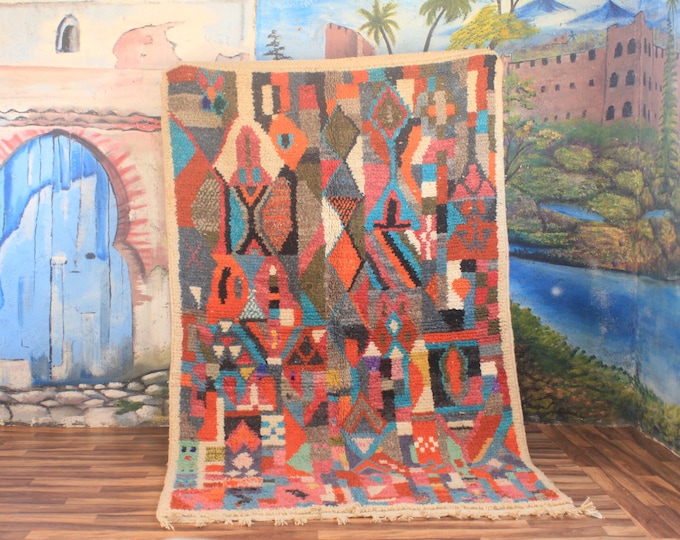 Custom Fabulous Boujad Rug, Authentic Moroccan Rug, Abstract Multicolored Carpet, Handmade Moroccan Rug, Bohemian rug