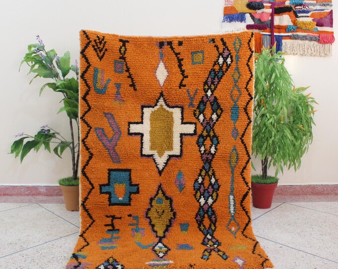 moroccan orange rug, beni ourain orange rug, wool berber rug, custom rug, handmade rug, rustic orange rug, orange carpet - wool rug