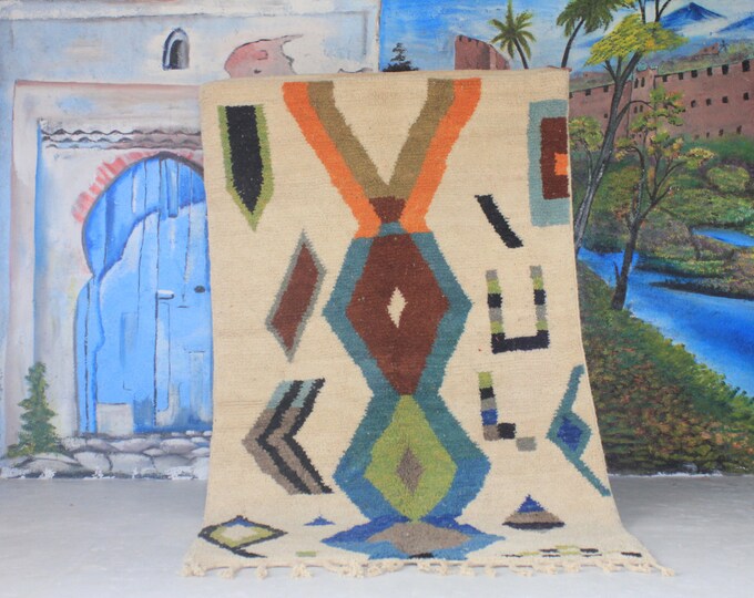 custom fabulous boujad rug, authentic moroccan rug, azilal rug, abstract multicolored carpet, handmade furniture, bohemian rug
