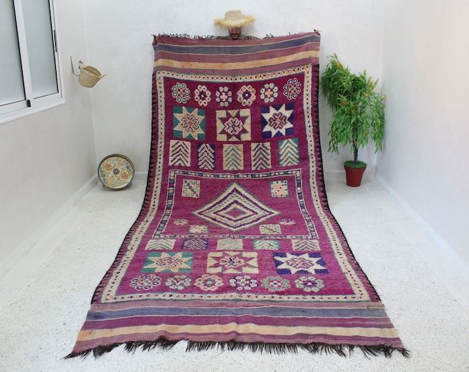 Vintage Moroccan Berber Rug Handmade Wool Bohemian Carpet Geometric Purple rug