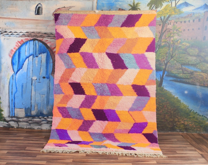 moroccan yellow rug, beni ourain purple rug, wool berber rug, custom rug, handmade rug, rustic yellow rug, purple carpet - wool rug