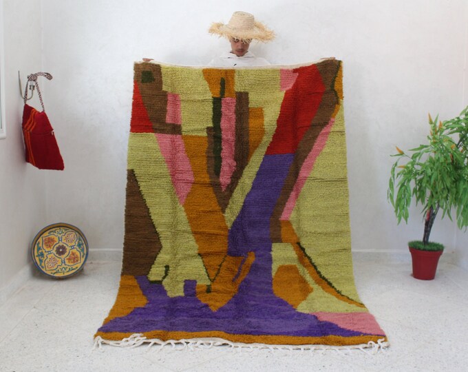 Handmade Authentic Moroccan Berber Wool Shag Custom Area Rug with Boujaad