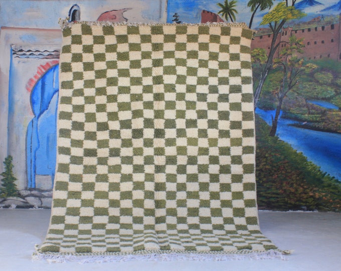 Fabulous Moroccan Rug, Handmade Beni Ourain Rug, Authentic Abstract Carpet, Green rug, All Wool rug, Bohemian Carpet