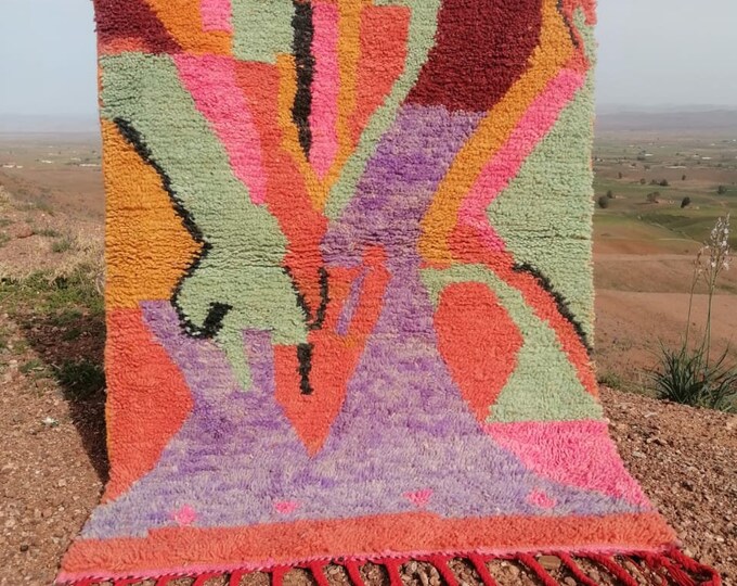 Moroccan Handmade Rug Yellow And White Carpet Abstract Rug Handmade Wool Rug Berber Azilal Rug Handwoven Wool Rug