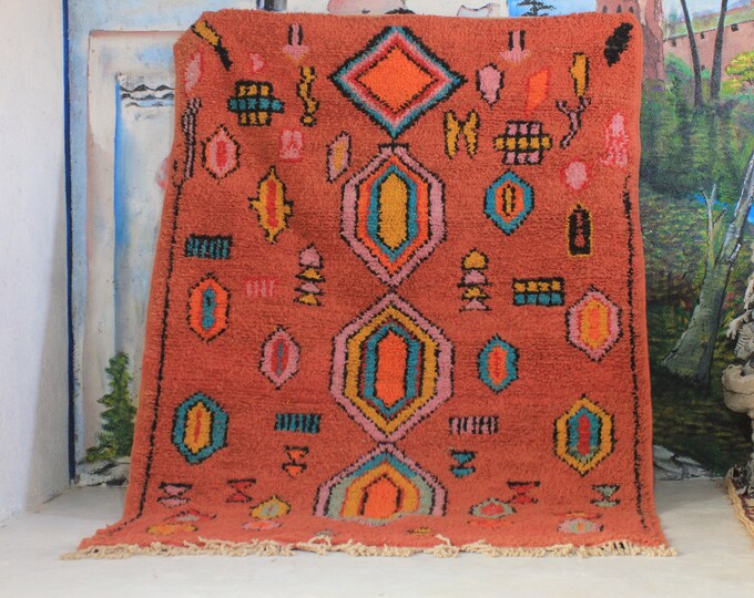 custom fabulous boujad rug, authentic moroccan rug, azilal rug, abstract multicolored carpet, handmade furniture, bohemian rug