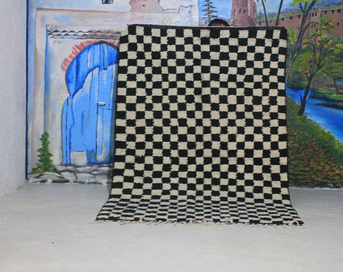 Moroccan checkered rug, checkered morrocan rug, Black moroccan rug, checkered moroccan rug, Black checkered rug, black and White rug