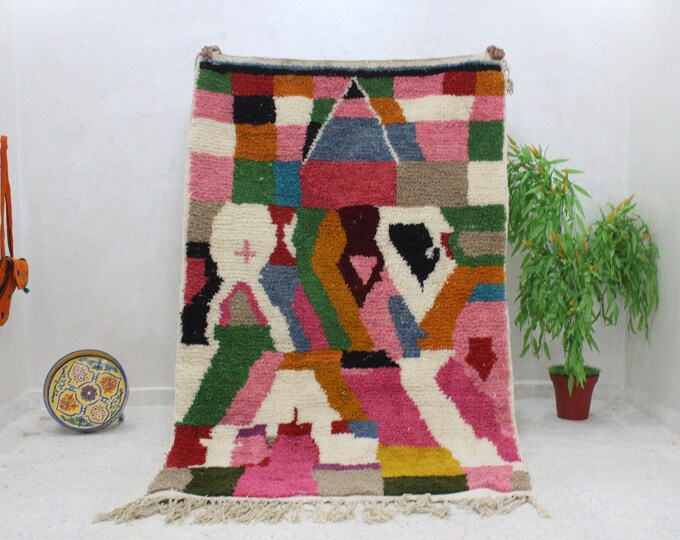 colorful moroccan rug, custom fabulous boujad rug, azilal rug, abstract multicolored carpet, handmade moroccan rug, bohemian rug